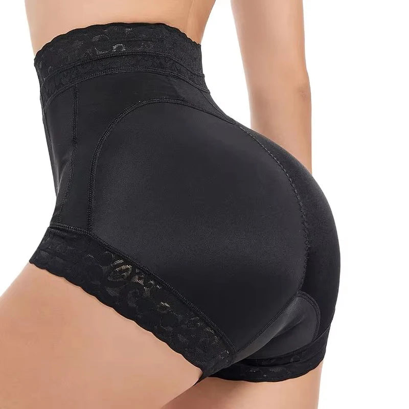 Black shapewear shorts on a mannequin against a white background